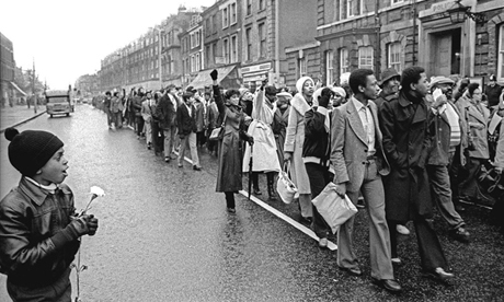 1979.01-Michael-Fereira-funeral-001 Funeral of Michael Ferreira, 19, who died in Stoke Newington police station after being stabbed in a racist attack in December 1978 Photo: Alan Denney