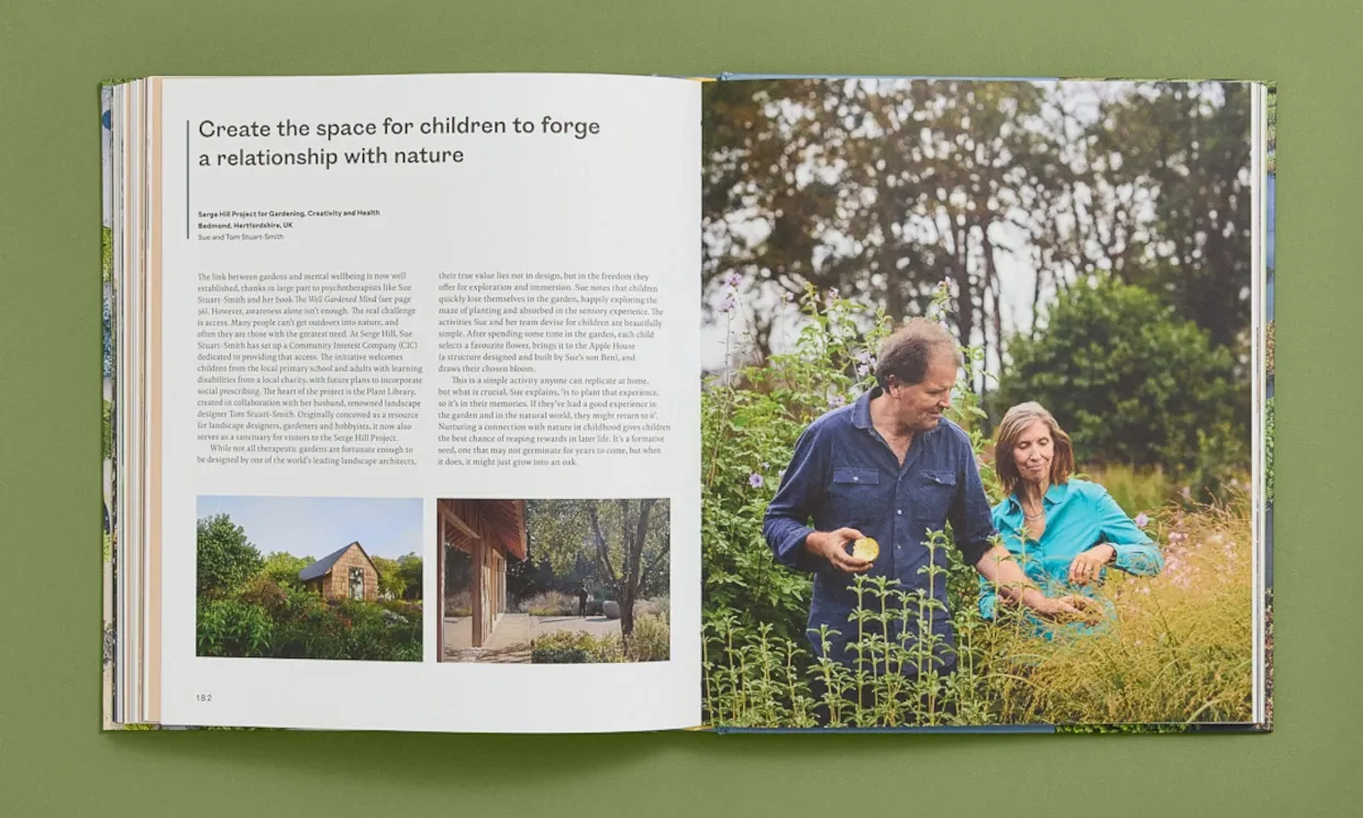 Photo of double page spread from book. The Title is "Create the space for children to forge a relationship with nature"