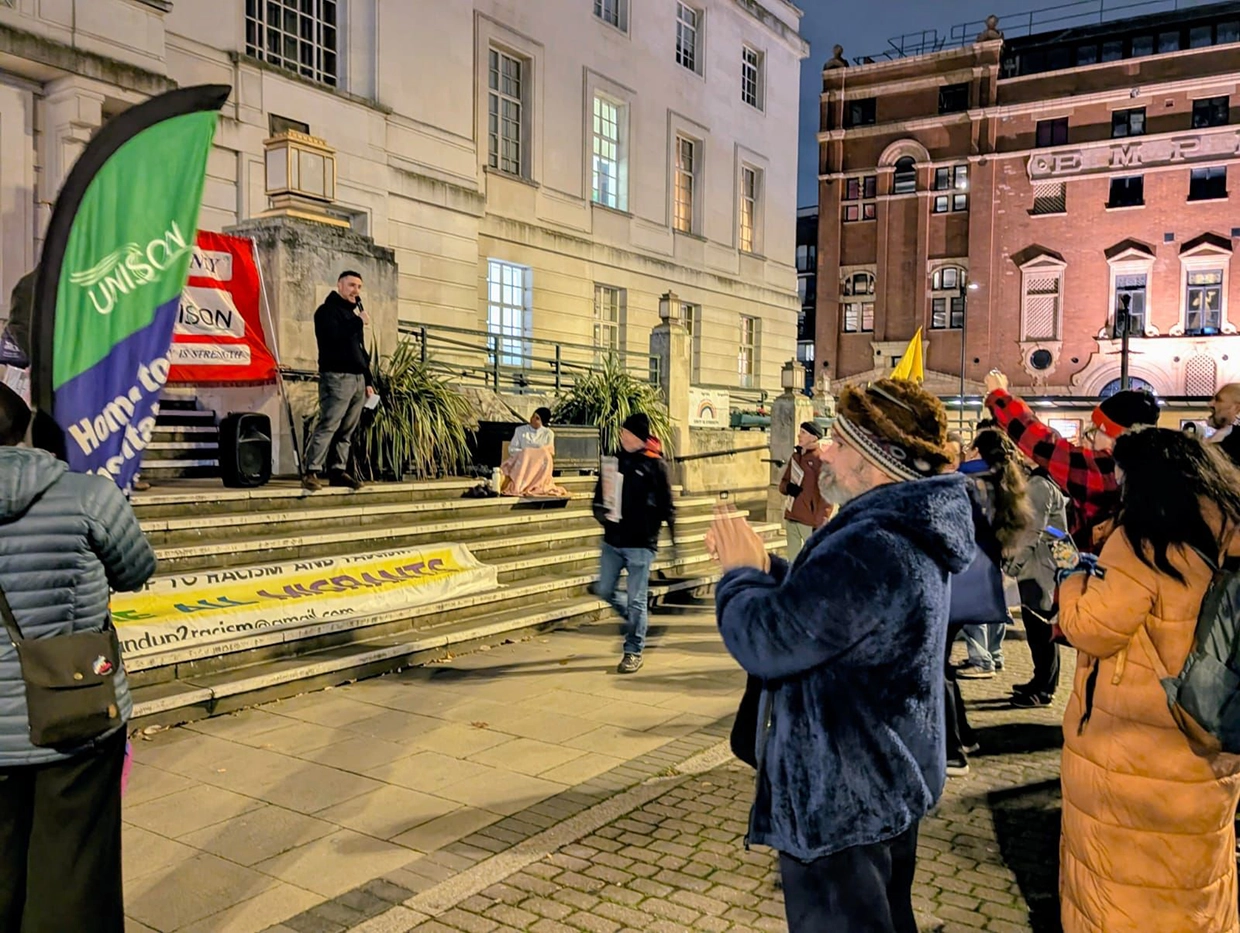 Demonstrators at the town hall on 'Budget day'