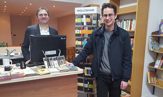Bookish: Jason Burley and Sam Fisher in the new shop. Photograph: Burley Fisher Books