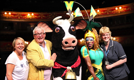 From left: Susie McKenna, Christopher, Buttercup the cow, Kat B and Carolyne Barber from St Joseph's Hospice. Photograph: Sheila Burnett