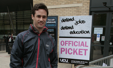 ESOL lecturer Mark Pope protesting against the proposed cuts