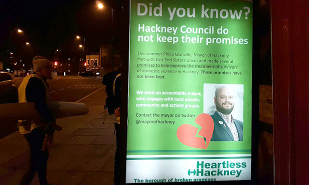 Sisters Uncut bus stop 'Ad Hack'