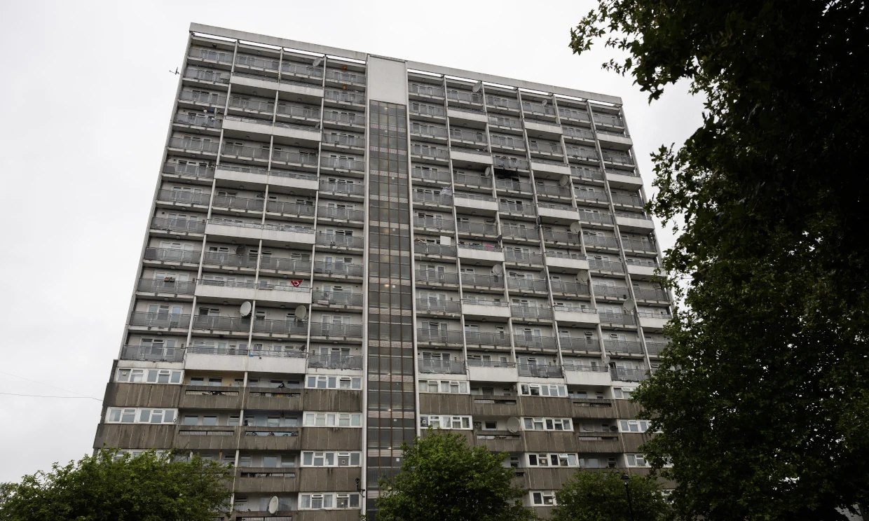 Exterior of Fellows Court, a high-rise block of flats