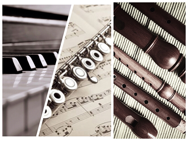 Piano, flute and recorder