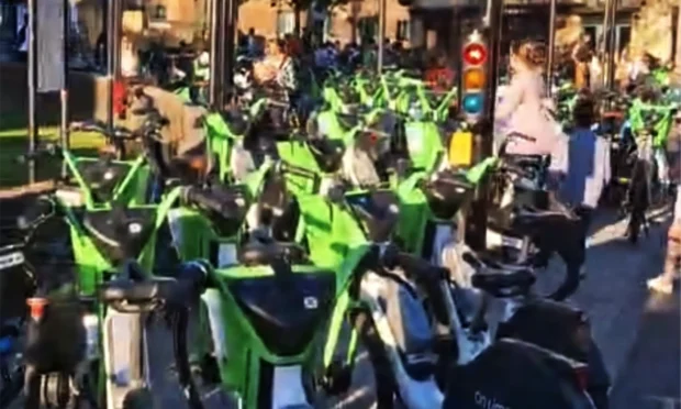 Video still of Lime bikes at Broadway Market, May 2026
