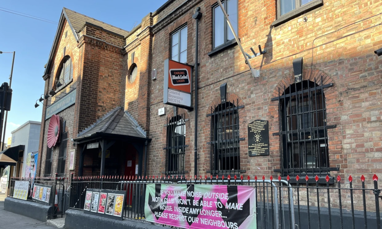 The exterior of Moth Club in Hackney.