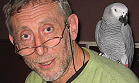 Michael Rosen with parrot 006 Hackney poet and author Michael Rosen (with parrot)