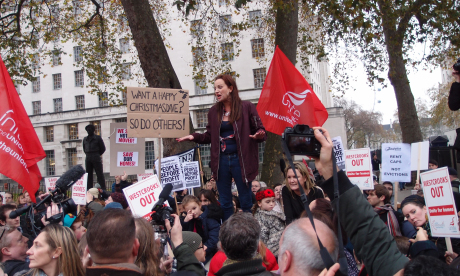 Lindsey Garrett addresses the crowd at the New Era protest march. Photograph: Glenn McMahon