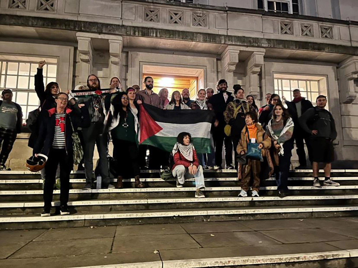 Protestors outside Hackney Town Hall