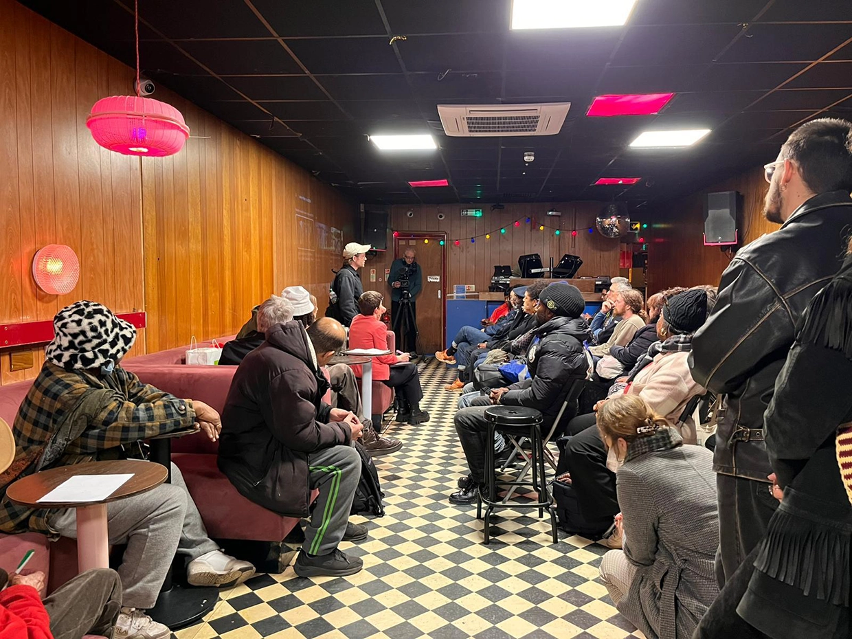 Traders and campaigners met at Ridley Road Market Bar on Tuesday 17 March 2026