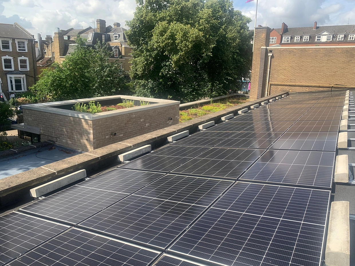 Solar panels on the roof of St Paul's West Hackney