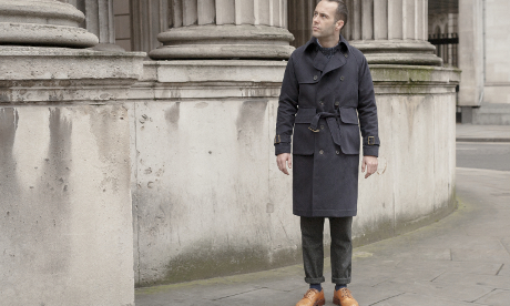 Swish: Navy blue trench coat by S.E.H. Kelly
