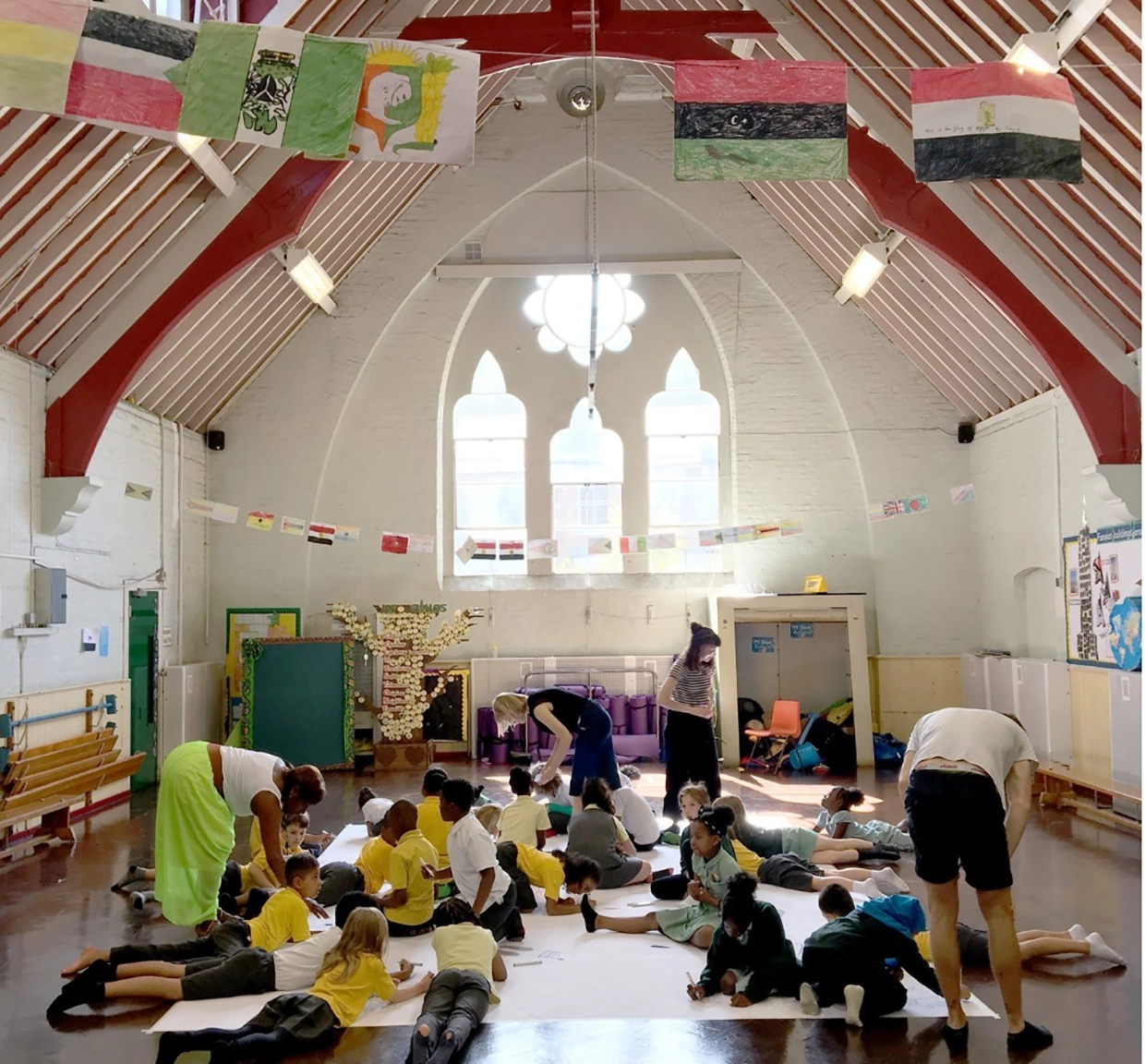 Children taking part in a workshop inside the former Colvestone school