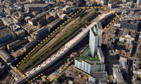 An aerial view of the Bishopsgate Goodsyard site as it currently looks