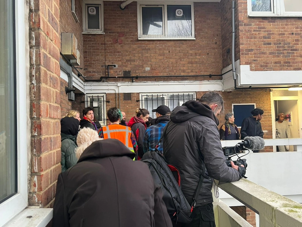 Protesters at the property