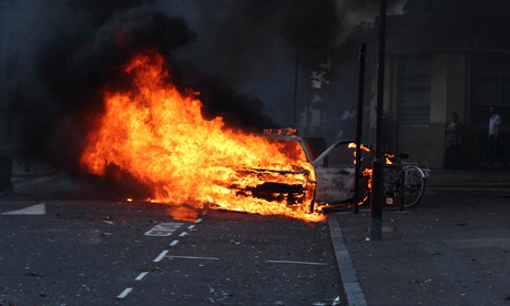 A car burns in Clarence Road E5