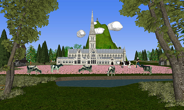 Countryfile: a still from Max Colson's digital animation The Green and Pleasant Land. Image courtesy the artist/arebyte