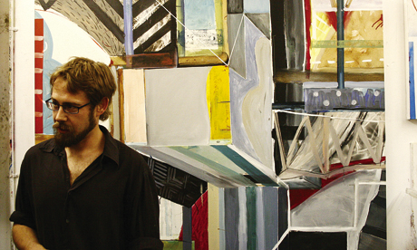 Hackney-based artist Francisco Ortega with one of his canvases