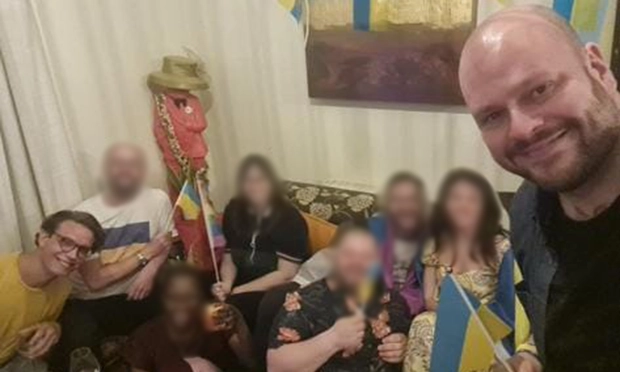 Hackney Mayor Philip Glanville (far right) and Tom Dewey (far left), pictured at a party on 14 May 2022