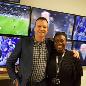 Jamie Hinghaugh, CEO of BT Sport, with interviewer Ruth Munroe
