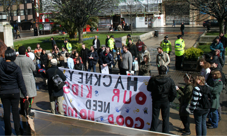 A behind-the-banner look at a previous housing demonstration at Hackney Town Hall