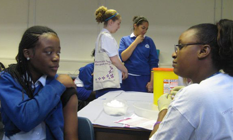 Seated left: Luce Tshibangu; Jesca Gudza, Clinical lead in school nursing (right); Standing left: Casey Nevin, and Eden Yates-Stephenson (right), Haggerston Secondary School  