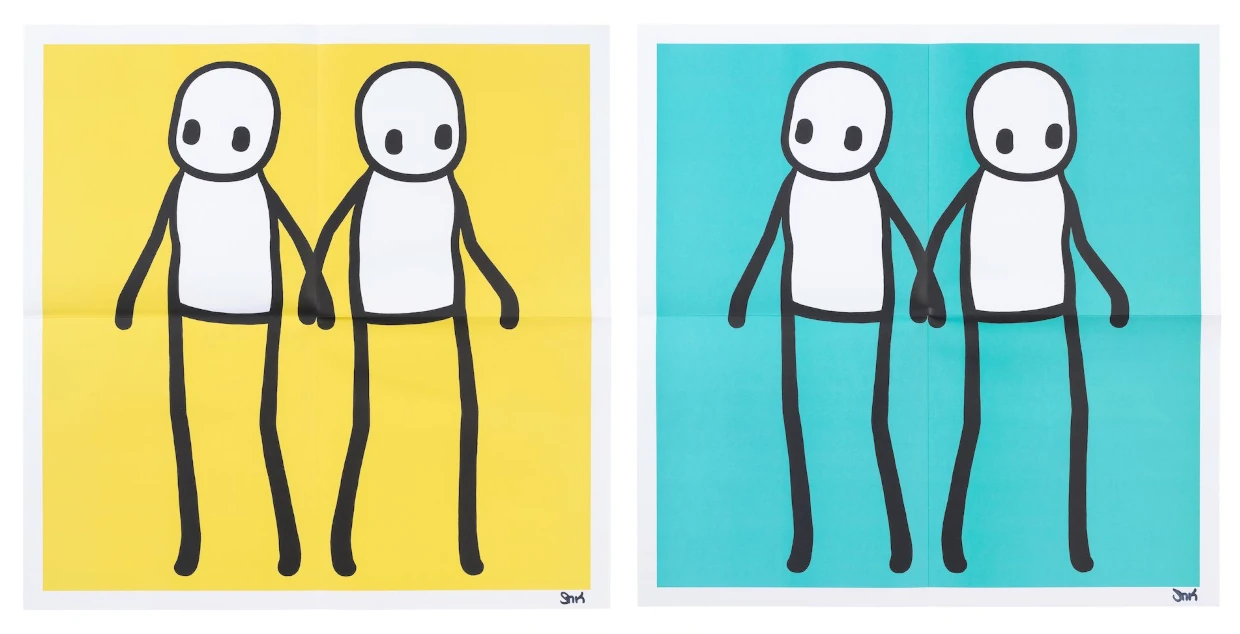 Images of stick men against coloured backgrounds
