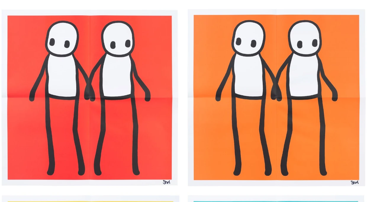 Images of stick men against coloured backgrounds