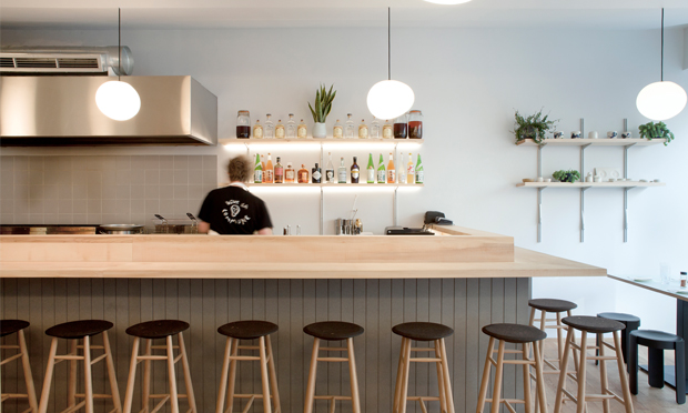 The bar at Jidori. Photograph: Mary Gaudin, Design: Giles Reid Architects