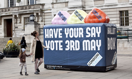 Job Ref: 4100/ London Elects Islington and Hackney. ©Andrew Baker.07977074356 London Elects ballot box Hackney