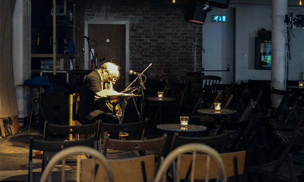 'More of an altar than a stage': Marc Ribot tunes up at Cafe Oto. Photograph: Ania Walisiewicz'More of an altar than a stage': Marc Ribot tunes up at Cafe Oto. Photograph: Ania Walisiewicz