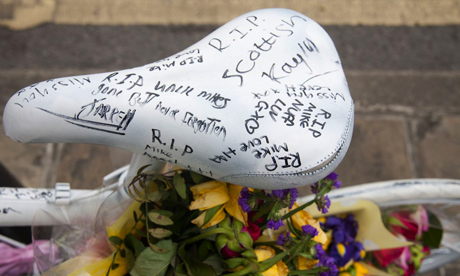 A 'ghost bike' at the spot in Downham Road where moped rider Michael McGuiness died in May. Photograph: Eleonore de Bonneval
