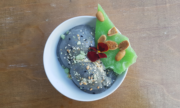 Slate grey and sumptuous: the peanut and sesame ice cream at Pamela