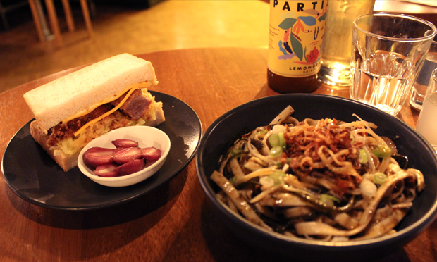 Shepherd's delight: the pork donkkaseu sandwich and the XO noodles at Shep's. Photographs: Jade King