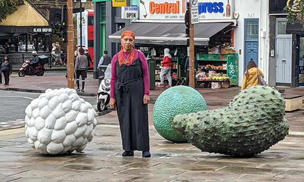 Artist Veronica Ryan with her sculptures
